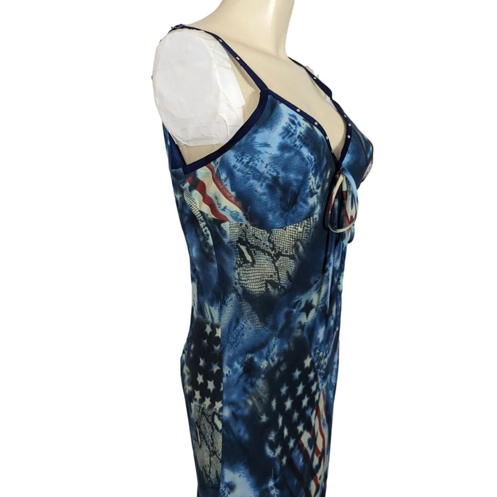 RAG Vintage sleeveless American Flag pathwork blue red maxi‎ dress 11 / 12 - Picture 6 of 12
